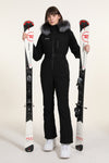 Damen Winter Chic Ski-Overall mit Pelzkapuze, einteiliger Ski-Overall