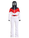 Gsou Snow Retro Damen-Skianzug mit Gürtel und farblich abgesetztem ausgestelltem Bein