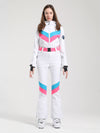 Gsou Snow Retro Damen-Skianzug mit Gürtel, V-Streifen und ausgestelltem Bein