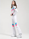 Gsou Snow Retro Damen-Skianzug mit Gürtel, V-Streifen und ausgestelltem Bein