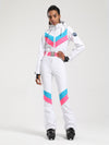 Gsou Snow Retro Damen-Skianzug mit Gürtel, V-Streifen und ausgestelltem Bein