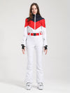 Gsou Snow Retro Damen-Skianzug mit Gürtel und farblich abgesetztem ausgestelltem Bein