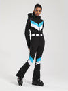 Gsou Snow Retro Damen-Skianzug mit Gürtel, V-Streifen und ausgestelltem Bein