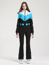 Gsou Snow Retro Damen-Skianzug mit Gürtel und farblich abgesetztem ausgestelltem Bein