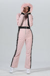 Damen Winter Chic Ski-Overall mit Pelzkapuze, einteiliger Ski-Overall