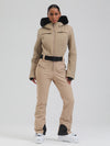 Gsou Damen-Skioverall „Snow Mountain Chic“ mit Kunstpelzbesatz und ausgestelltem Bein