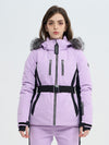 SnowCharm Damen-Daunen-Skijacke mit abnehmbarem Fellfutter, isoliert und schmal geschnitten