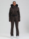 Gsou Damen-Skioverall „Snow Mountain Chic“ mit Kunstpelzbesatz und ausgestelltem Bein