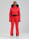 Gsou Damen-Skioverall „Snow Mountain Chic“ mit Kunstpelzbesatz und ausgestelltem Bein