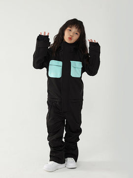Kinder Air Pose Winter Warrior Einteiler-Schneeanzug im Blockdesign