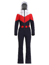 Gsou Snow Retro Damen-Skianzug mit Gürtel und farblich abgesetztem ausgestelltem Bein