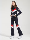 Gsou Snow Retro V-Streifen-Skianzug für Damen