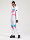 Gsou Snow Retro Damen-Skianzug mit Gürtel, V-Streifen und ausgestelltem Bein