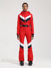 Gsou Snow Retro Damen-Skianzug mit Gürtel, V-Streifen und ausgestelltem Bein
