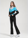 Gsou Snow Retro Damen-Skianzug mit Gürtel und farblich abgesetztem ausgestelltem Bein