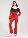 Gsou Snow Retro Damen-Skianzug mit Gürtel und farblich abgesetztem ausgestelltem Bein