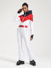 Gsou Snow Retro Damen-Skianzug mit Gürtel und farblich abgesetztem ausgestelltem Bein