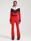 Gsou Snow Retro Damen-Skianzug mit Gürtel und farblich abgesetztem ausgestelltem Bein