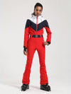 Gsou Snow Retro Damen-Skianzug mit Gürtel und farblich abgesetztem ausgestelltem Bein
