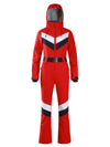 Gsou Snow Retro Damen-Skianzug mit Gürtel, V-Streifen und ausgestelltem Bein