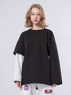Mutu Damen-Pullover mit Rundhalsausschnitt und Fake-Two-Design