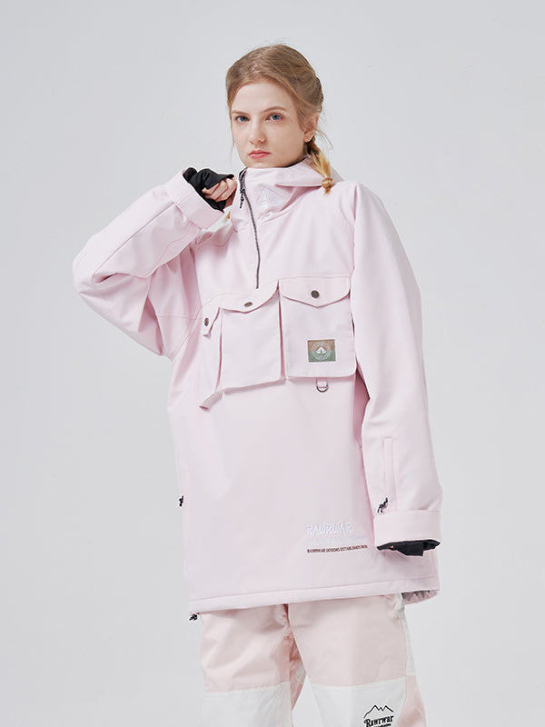 RAWRWAR Damen-Skijacke mit 3 Cargo-Taschen und halbem Reißverschluss