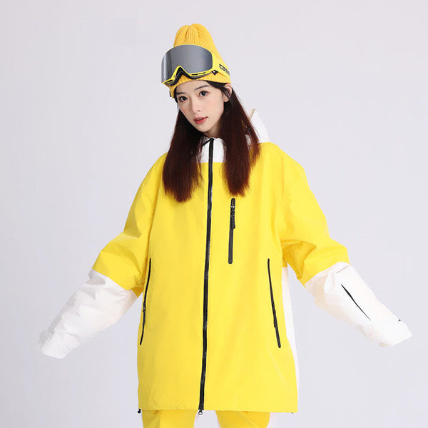 Cosone Damen Winterjacke mit Reißverschluss und Farbblock-Design, Windbreaker, Schneejacke